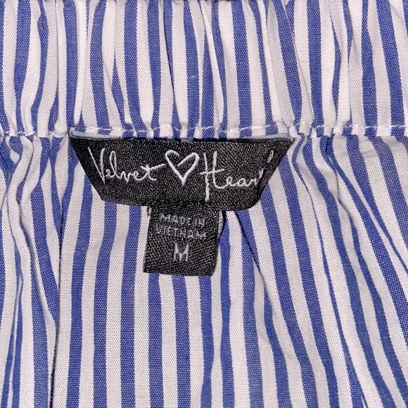 Velvet Heart Blue Preppy Oxford Pinstripe Off Shoulder Top Adjustable Strap Sz M - Picture 5 of 11